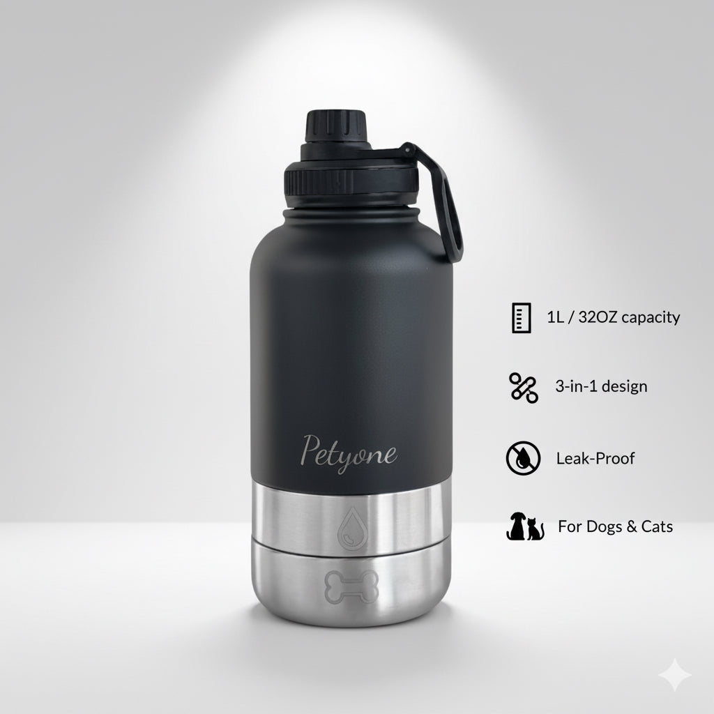 Petyone™ 3-in-1 Stainless Steel Pet Water Bottle + Free Harness Set
