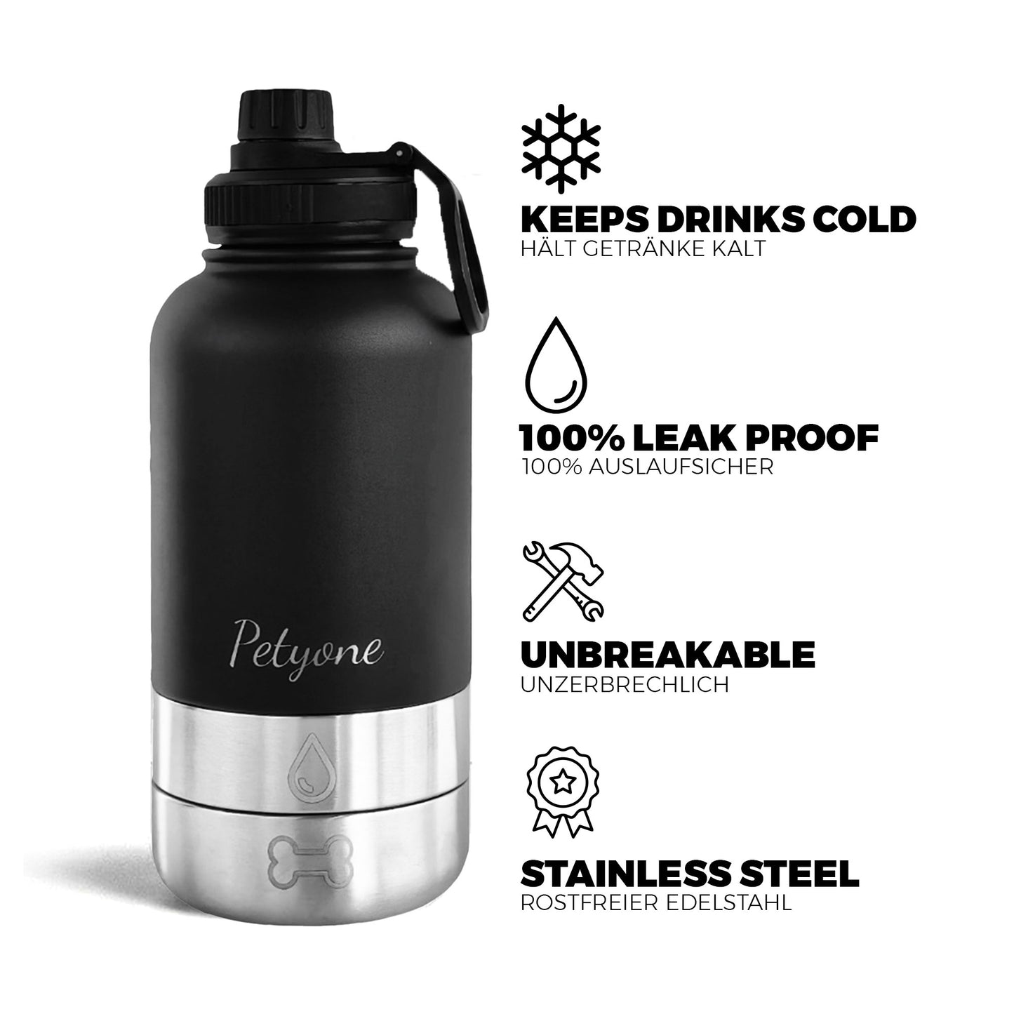 Petyone™ 3-in-1 Stainless Steel Pet Water Bottle + Free Harness Set