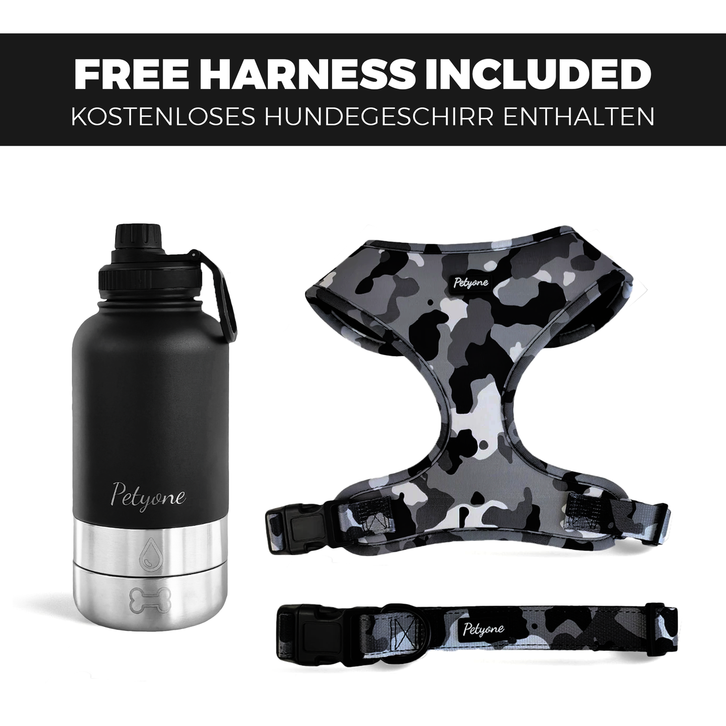 Petyone™ 3-in-1 Stainless Steel Pet Water Bottle + Free Harness Set